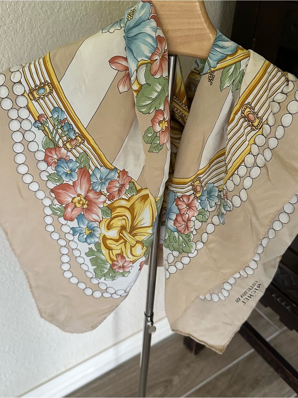 Collection XXI Floral Pearl-Trim 100% Silk Scarf 30x32